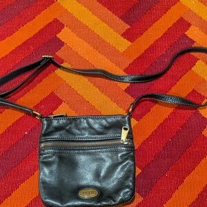 Fossil Black Leather Crossbody Bag with Gold Accents
